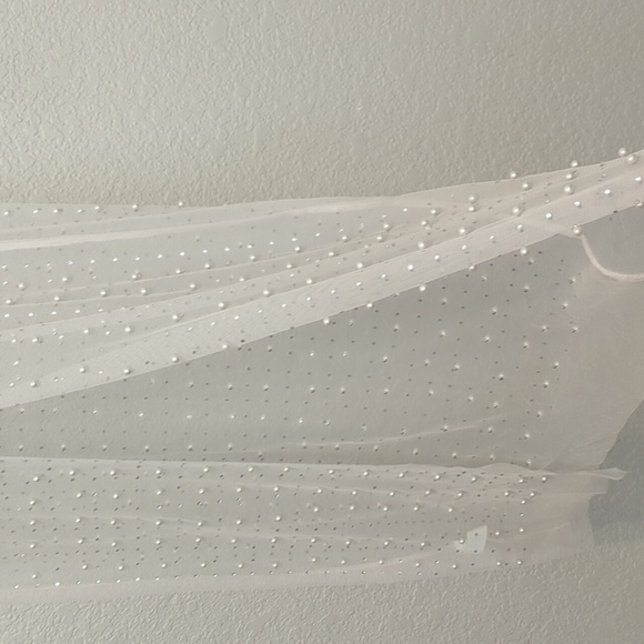 Amazon cream mesh sheet pearl studded long sleeve maxi length swim cover up - Picture 10 of 11